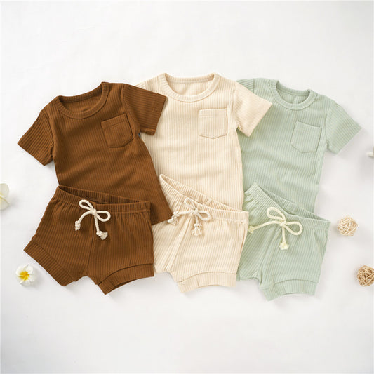 Casual Baby Short Sleeve Set Cute Solid Color Cotton Outfit