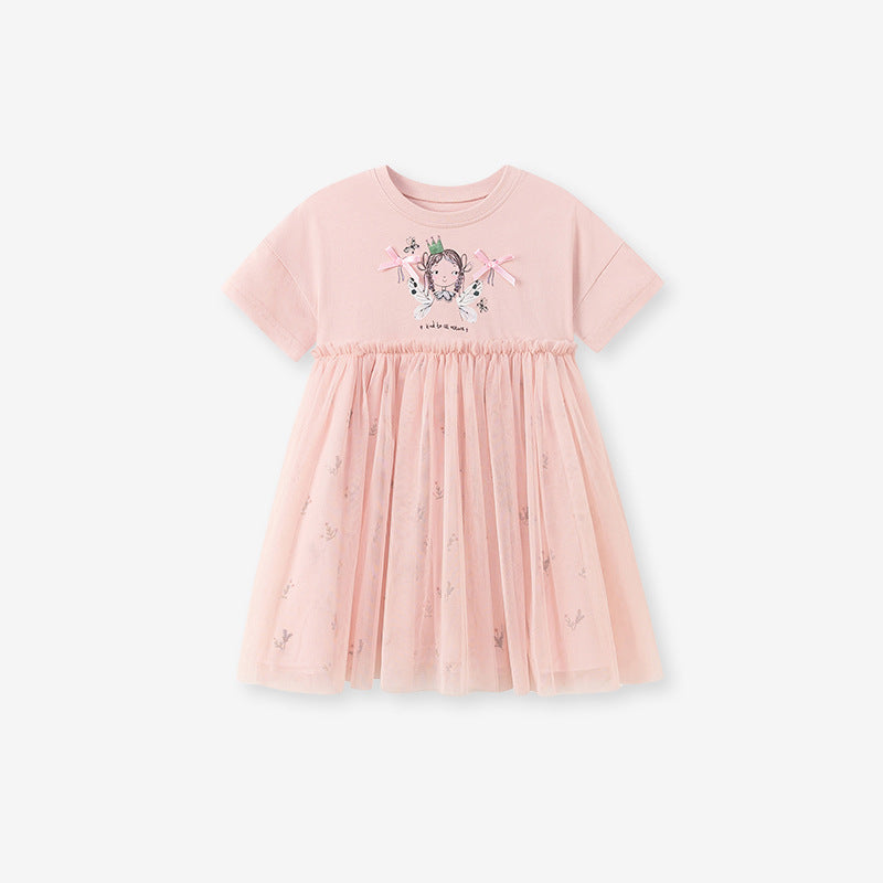 Girls' Tulle Dress Cute Short Sleeve Princess Dress