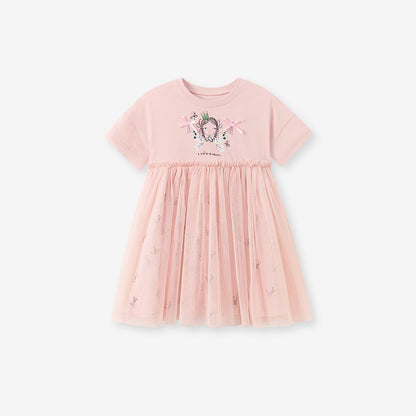 Girls' Tulle Dress Cute Short Sleeve Princess Dress