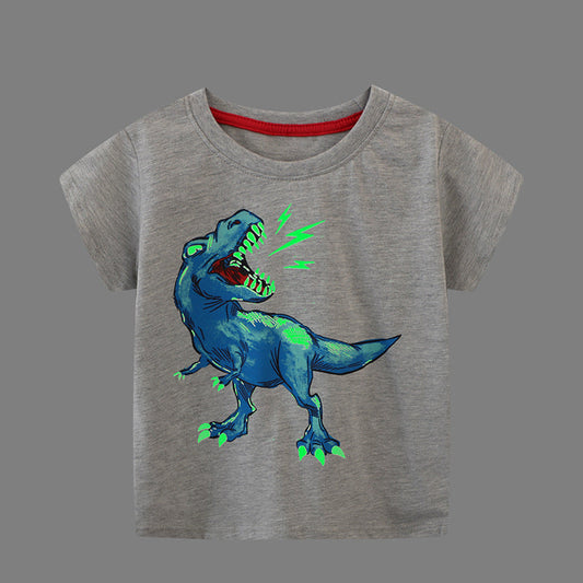 Glow In The Dark Dinosaur Print Short Sleeve T-Shirt For Boys