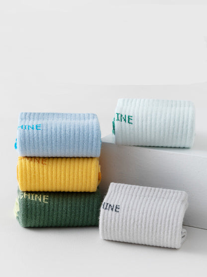 Mid-Calf Kids Socks with Cartoon Letters - Breathable Cotton for Boys and Girls