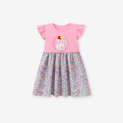 Summer Cartoon Floral Dress for Girls