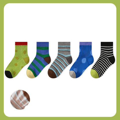 Kids Cotton Mesh Stripe Cartoon Breathable Socks