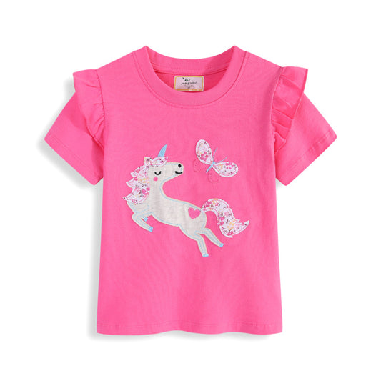Girls' Cartoon Graphic Cotton T-Shirt Summer Style