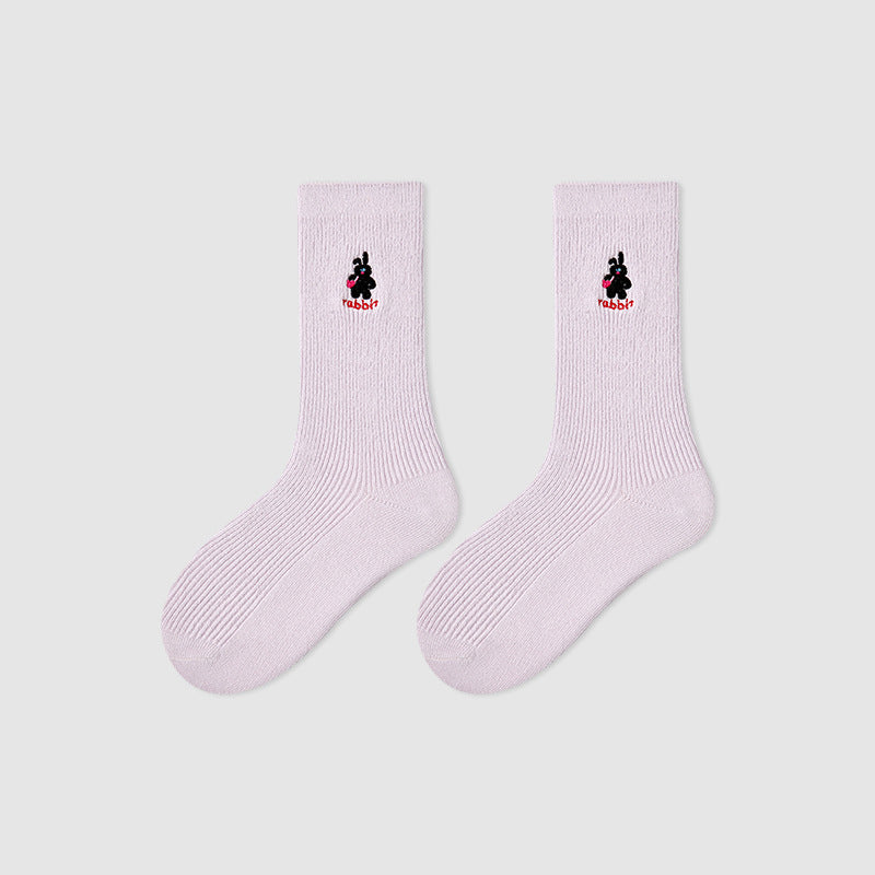 Kids Mid Calf Animal Embroidered Cotton Socks