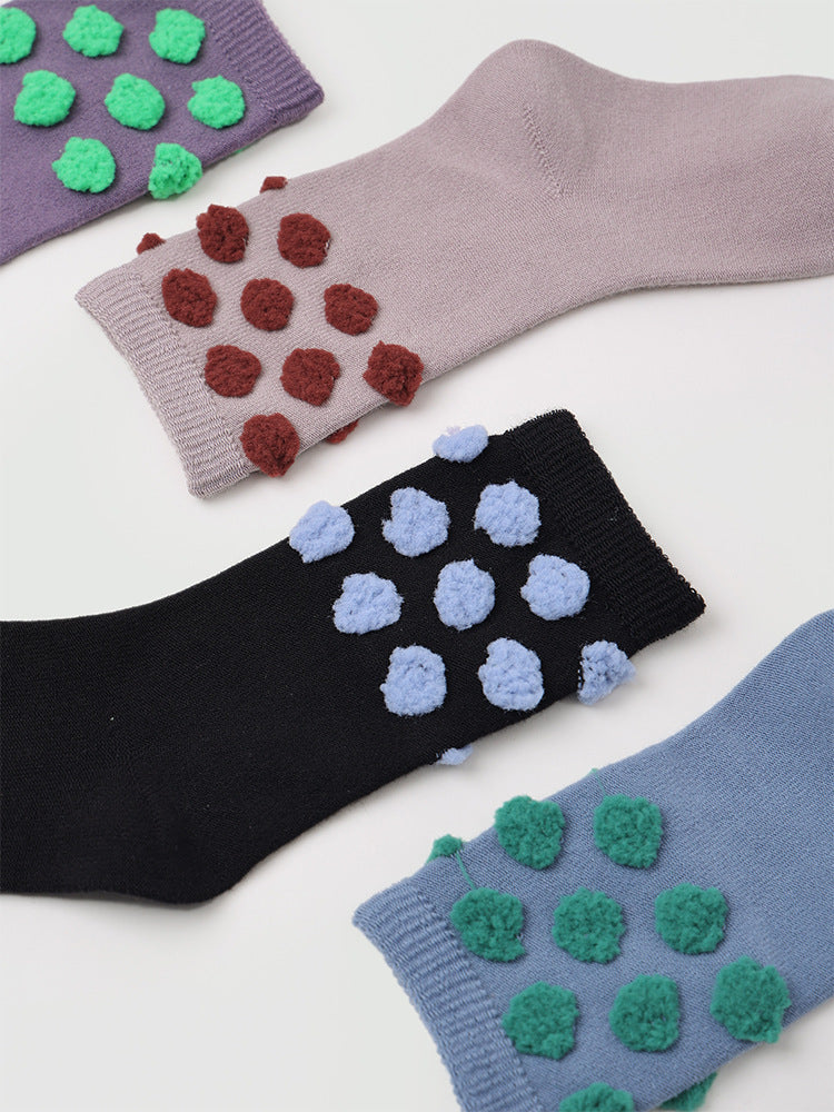 Kids Plush Polka Dot Mid Calf Socks Breathable