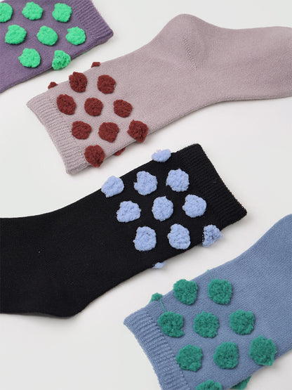Kids Plush Polka Dot Mid Calf Socks Breathable