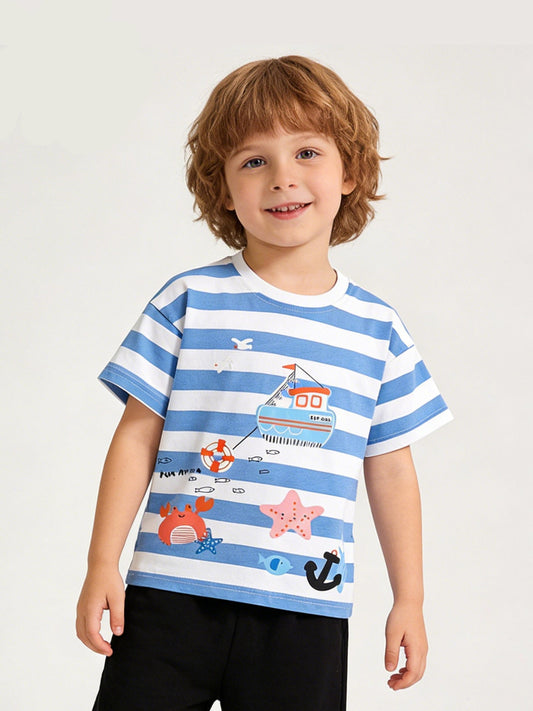 Kids Cartoon Ocean Print Casual Short Sleeve T-Shirt