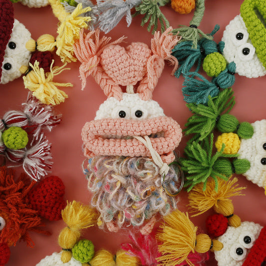 Handcrafted Sausage Mouth Keychain Pouch Cute Wool Crochet Bag