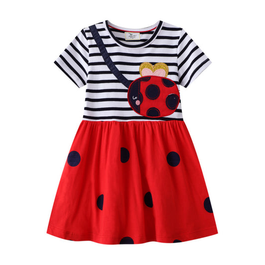 Girls' Short Sleeve Knit Dress with Cartoon Print