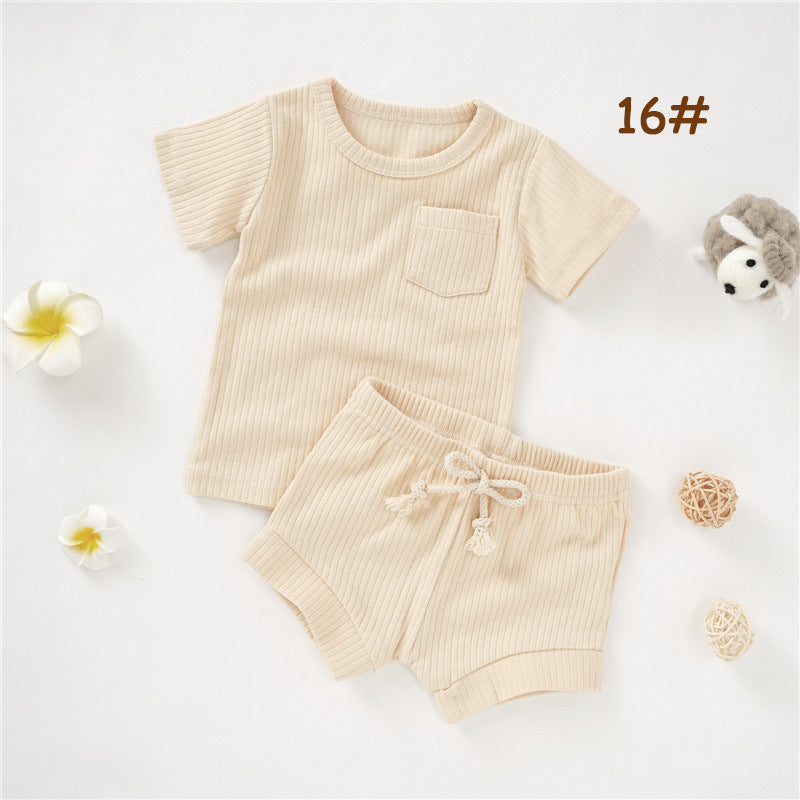 Casual Baby Short Sleeve Set Cute Solid Color Cotton Outfit
