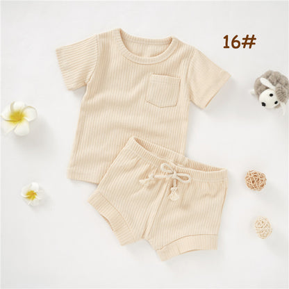 Casual Baby Short Sleeve Set Cute Solid Color Cotton Outfit