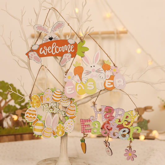 Easter Wooden Letter Decor With Cartoon Bunny Egg Design