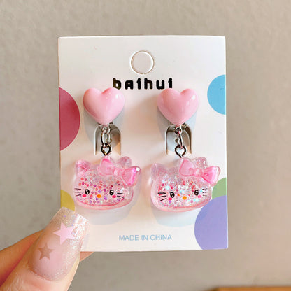Cute Cartoon Bear Clip-On Earrings for Kids