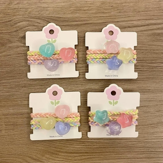 Colorful Heart Star Hair Ties | Elastic Ponytail Holders