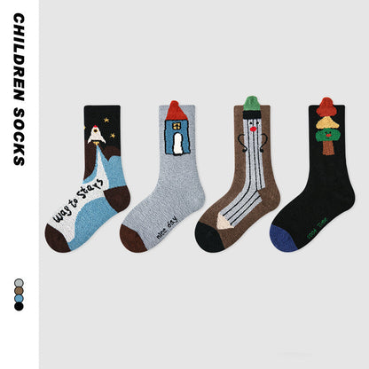 Kids Cozy Fleece Lined Ankle Socks Non Slip Casual