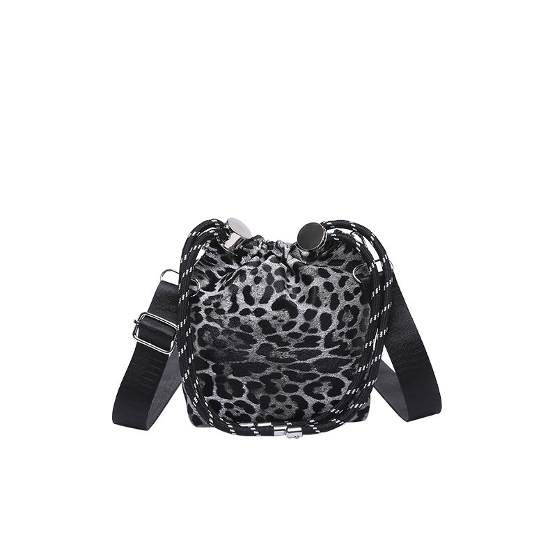Trendy Drawstring Bucket Bag Leopard Print Mini Shoulder Bag