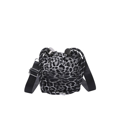 Trendy Drawstring Bucket Bag Leopard Print Mini Shoulder Bag