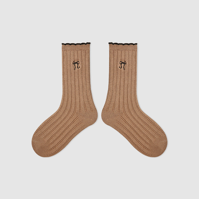 Kids Mid Calf Animal Embroidered Cotton Socks
