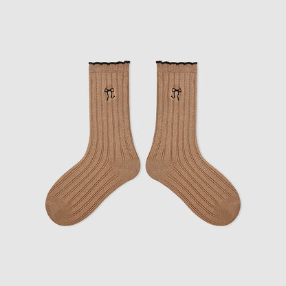 Kids Mid Calf Animal Embroidered Cotton Socks