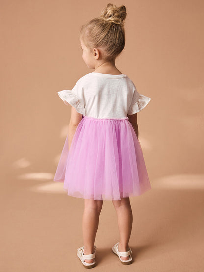 Cute Princess Dress for Girls Summer Short Sleeve Tulle Dress
