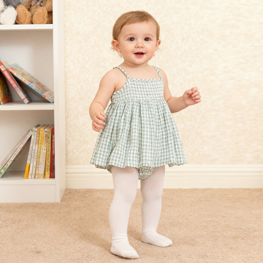Trendy Baby Girls' Sleeveless Checkered Romper Dress