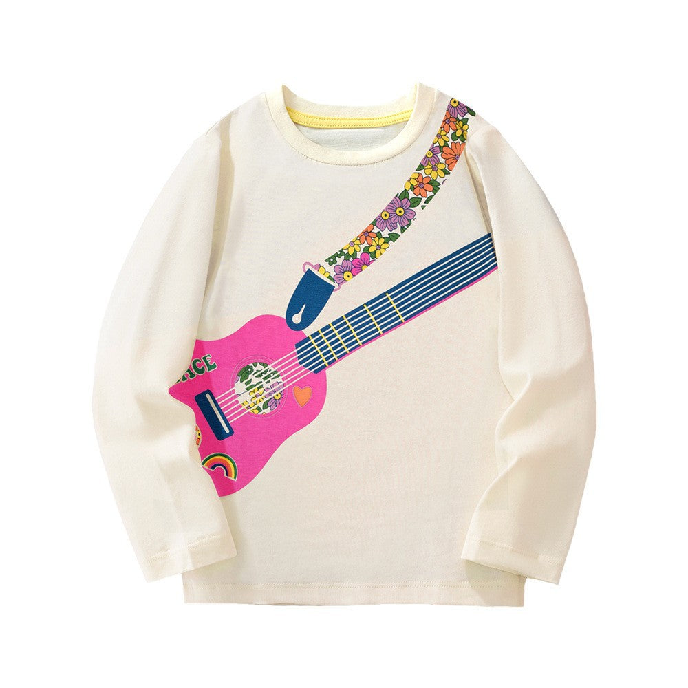 Animal Print Long Sleeve Cotton T-Shirt for Girls