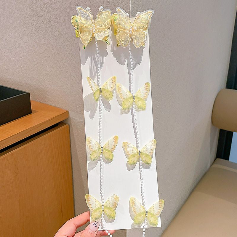 Children's Butterfly Pearl Hair Clips with Tassels