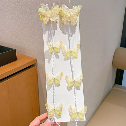 Children's Butterfly Pearl Hair Clips with Tassels