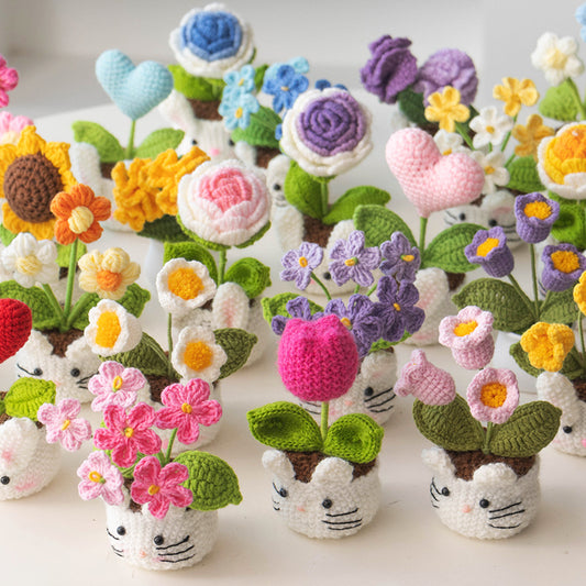 Handmade Crochet Flower Pot with Cute Bunny Decoration