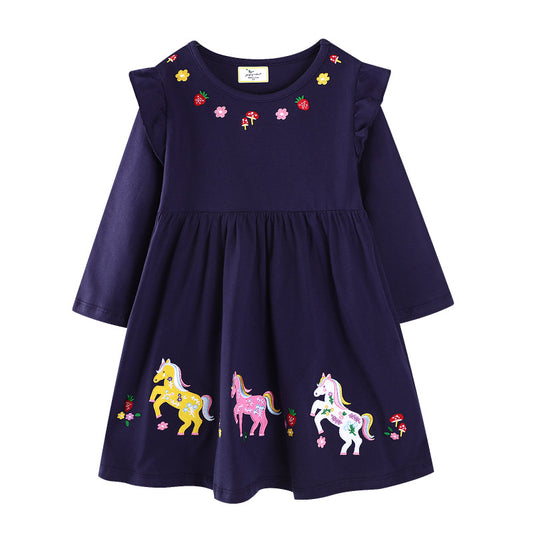Autumn Girls' Long Sleeve Princess Dress Cotton Casual Wear