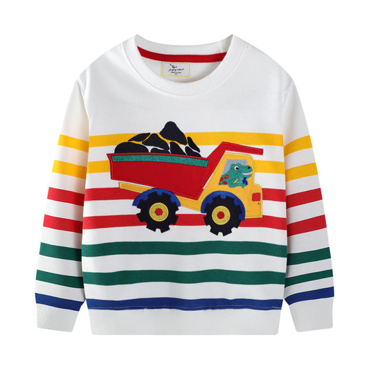 Excavator Print Kids Sweatshirt Cozy Cotton Pullover