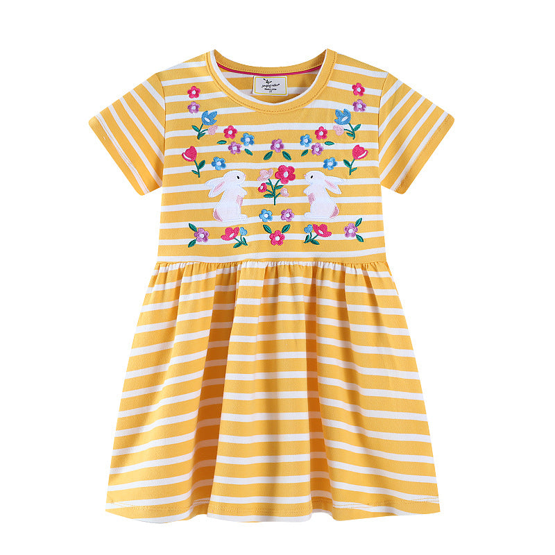 Summer Princess Dress for Girls - Cartoon Cotton Short Sleeve Dress