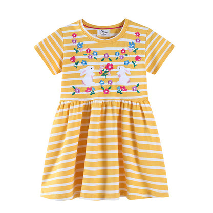 Summer Princess Dress for Girls - Cartoon Cotton Short Sleeve Dress