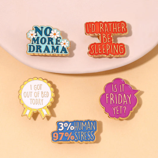 Colorful English Phrase Geometric Brooch Metal Badge Fashionable Pin