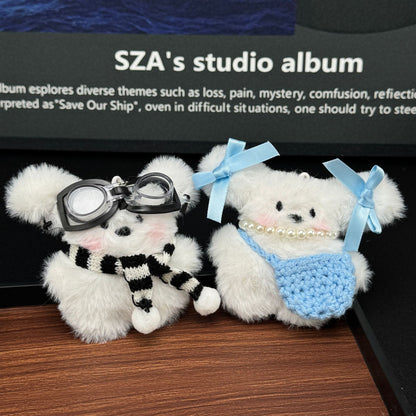 Cute Plush Rabbit Backpack With Bow And Dog Keychain