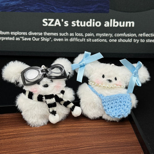 Cute Plush Rabbit Backpack With Bow And Dog Keychain