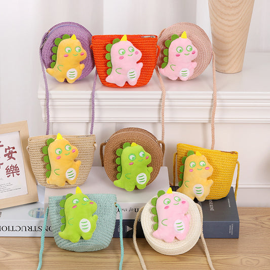 Cute Mini Woven Children's Crossbody Bag with Cartoon Dinosaurs