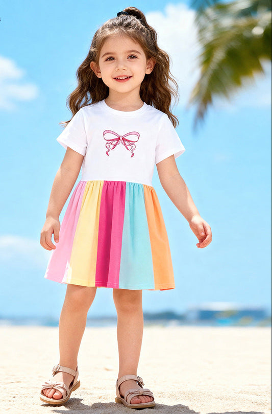Cute Summer Short Sleeve Girls Dress Cotton Princess Dress