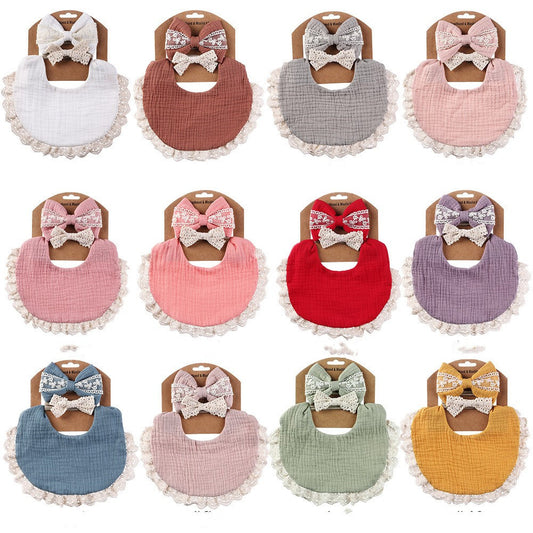 Baby Cotton Bib Set with Waterproof Lace Headband