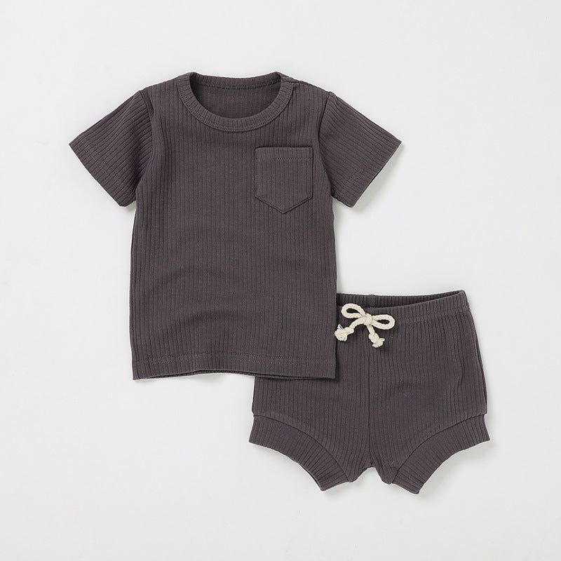 Casual Baby Short Sleeve Set Cute Solid Color Cotton Outfit