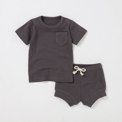 Casual Baby Short Sleeve Set Cute Solid Color Cotton Outfit
