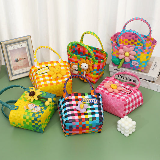 Colorful Children's Hand-Woven Beach Tote Bag