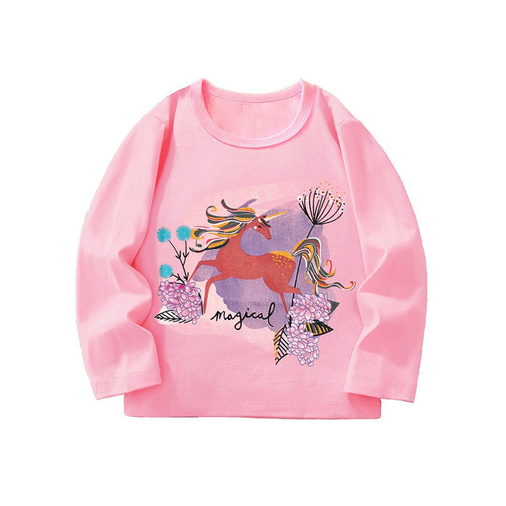 Animal Print Long Sleeve Cotton T-Shirt for Girls