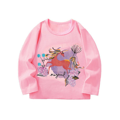 Animal Print Long Sleeve Cotton T-Shirt for Girls
