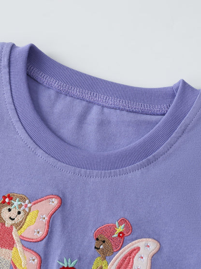 Violet Butterfly Embroidered Kids T-Shirt