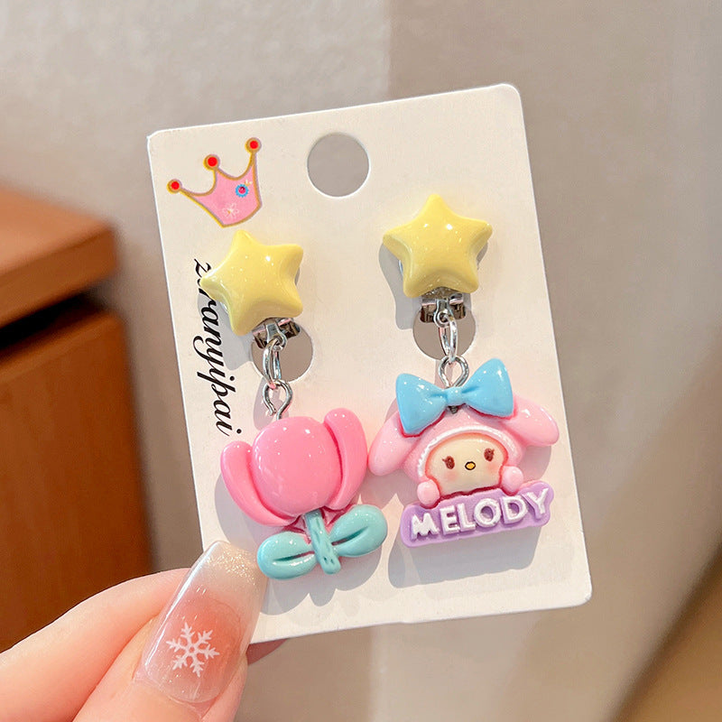Cute Cartoon Character Ear Clips for Kids - Non-Pierced Earrings