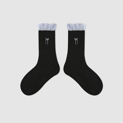 Kids Mid Calf Animal Embroidered Cotton Socks