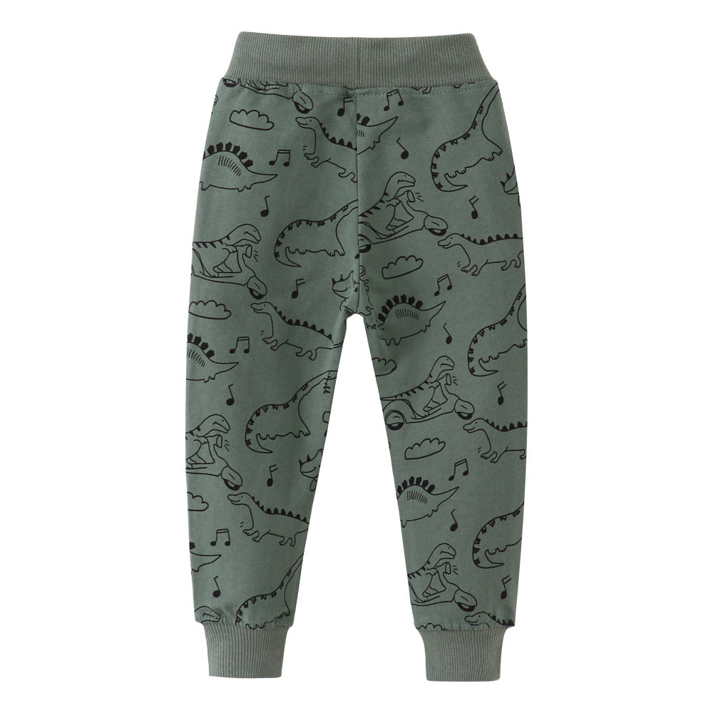 Boy's Dinosaur Print Cotton Sweatpants Trendy Casual Pants