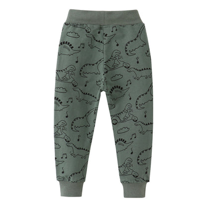 Boy's Dinosaur Print Cotton Sweatpants Trendy Casual Pants
